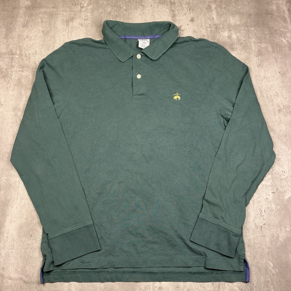 Brooks Brothers Polo Shirt Men's Large Green Performance Supima Cotton Slim Fit